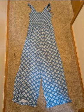 Japna Blue Printed Tie-Shoulder Wide-Leg Jumpsuit